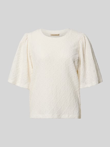 Productfoto, Blusenshirt met opengewerkte borduursels model 'KIONA' van FREE/QUENT, regular fit, materiaal-mix met stretch, ronde hals, ruglengte 55 cm, mouwlengte 33 cm, dames Blusenshirt.