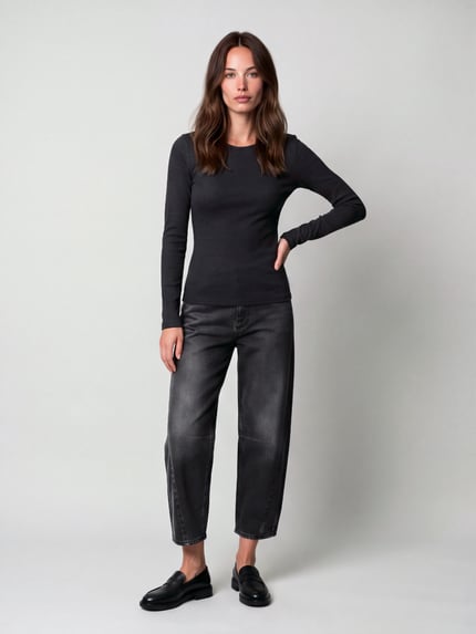 Marc O'Polo DENIM Langarmshirt mit Rollsaum-Details Black 1