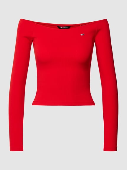 Tommy Jeans Schulterfreies Longsleeve mit Label-Stitching Hellrot 2