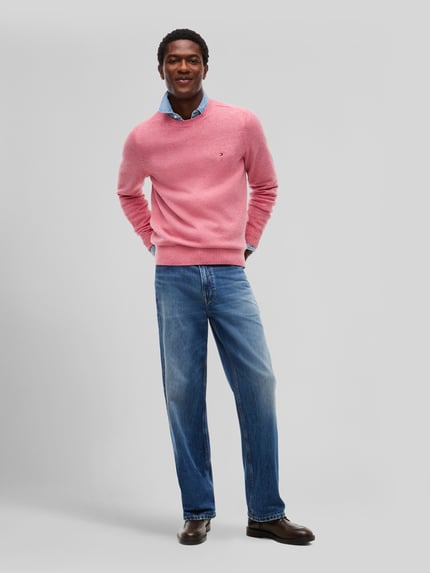 Tommy Hilfiger Regular Fit Pullover aus Lammwoll-Mix Pink Melange 1