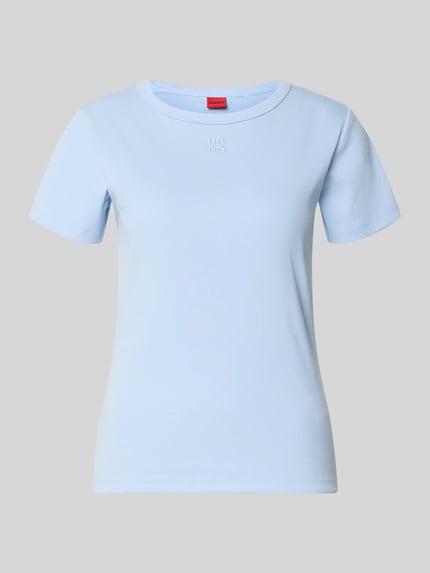 Produktfoto, Regular Fit T-Shirt aus Baumwoll-Mix Modell 'DELORIS' von HUGO, Optik: Unifarben, Label-Stitching-Applikation, Kurzarm, Rundhals, Materialverarbeitung: Jersey