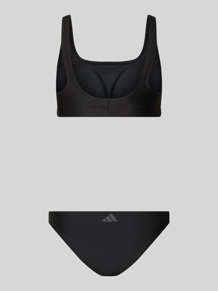 Produktfoto, Bikini Set mit Label Print Modell 'BRAL BK S' von adidas Sportswear, jednokolorowy, cienkie ramiączka, bez fiszbin, z ociepleniem, wyjmowane wkładki, nadruk z logo, prostokątny dekolt, bez zapięcia, komplet