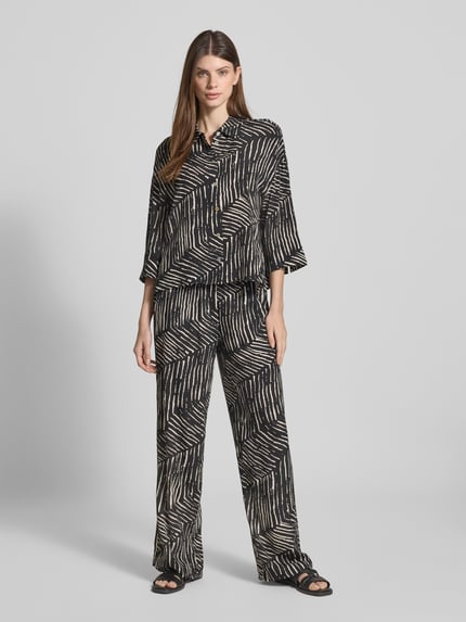 OPUS Relaxed-fit overhemdblouse van viscose, model 'Fiana palm leaves' Zwart - 1