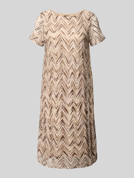 Produktfoto, Regular Fit Freizeitkleid mit Lochstrickmuster von s.Oliver BLACK LABEL in Beige- und Brauntönen, grob gemusterte Textur.