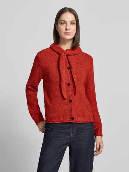Stefanel Regular Fit Strickjacke aus Woll-Mix mit Seiden-Anteil Hellrot 4