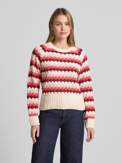 FREE/QUENT Sweter z dzianiny z okrągłym dekoltem model ‘NEZZY’ Czerwony 4