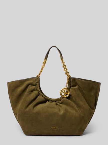 Productfoto, Tote Bag uit echt leer Model 'Indie' van MICHAEL Michael Kors in olijfgroen met kettinglook draagriem, logodetail, magneetsluiting, Hoofdvak, Breedte maat 1: 62 cm, Lengte maat 1: 32 cm, Diepte maat 1: 16 cm, schouderbandlengte 43 cm