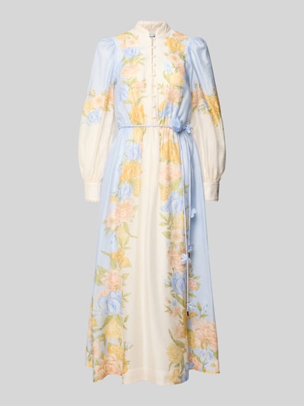 Produktfoto, Midikleid aus Lyocell-Mix mit Bindegürtel von Forever New, florales Muster in Pastell, A-Linie, Stehkragen, Knopfleiste, Damen.