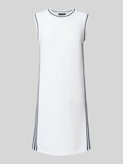 Produktfoto, Strickkleid mit Rundhalsausschnitt und Kontraststreifen van Marc Cain in wit met zwarte strepen, katoenmix, rechte fit, minijurk