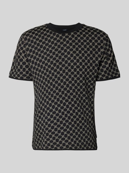 Produktfoto, T-shirt met logomotief en ronde hals van JOOP! collectie, mix van katoen en lyocell, regular fit, zwarte en beige tinten