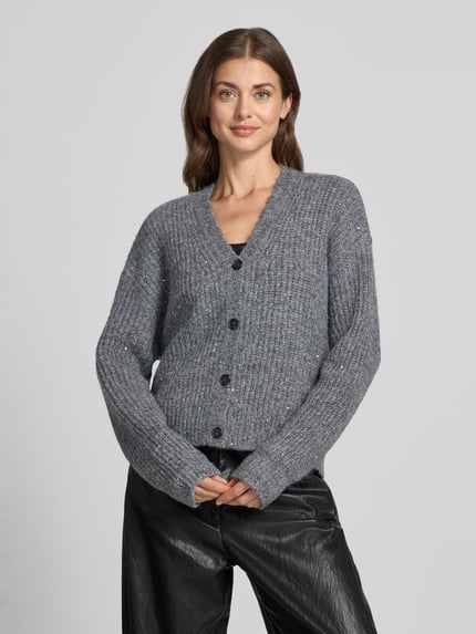 Jake*s Casual Cardigan mit Zierknöpfen Modell 'K106-LurexCardi' Mittelgrau Melange 4