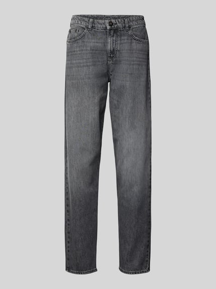Produktfoto, Straight Leg Jeans im 5-Pocket-Design von Emporio Armani in grauer Baumwoll-Mix-Optik, gerader Schnitt, sichtbare Textur.