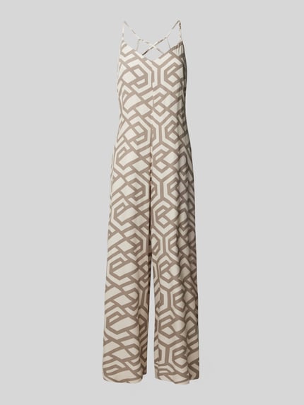 Produktfoto, Jumpsuit aus Viskose mit Allover-Muster von Apricot in Beige und Creme, Regular-Fit, Spaghettiträger, strukturierte Oberfläche
