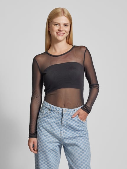 NOISY MAY® Shirt met lange mouwen in semi-transparant design, model 'JUDITH' BLACK - 4