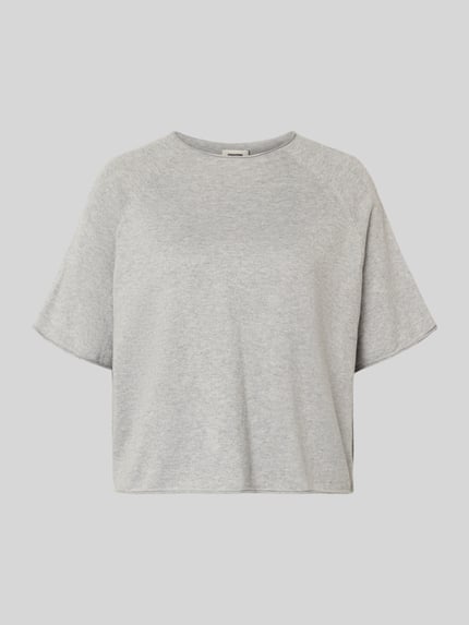Produktfoto, lichtgrijs Strickshirt aus Baumwoll-Kaschmir-Mix Modell 'MOENY' van Drykorn, relaxed fit, recht model, opstaande kraag, damesmode