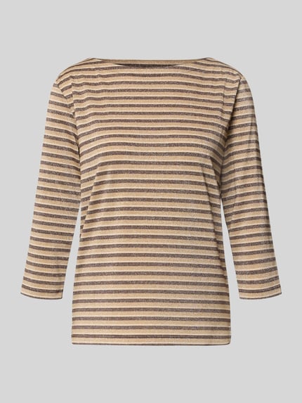 Produktfoto, Relaxed Fit 3/4-Shirt aus Viskose-Mix von s.Oliver RED LABEL, gestreift, meerkleurig, unifarben, U-boot hals, met splitten.