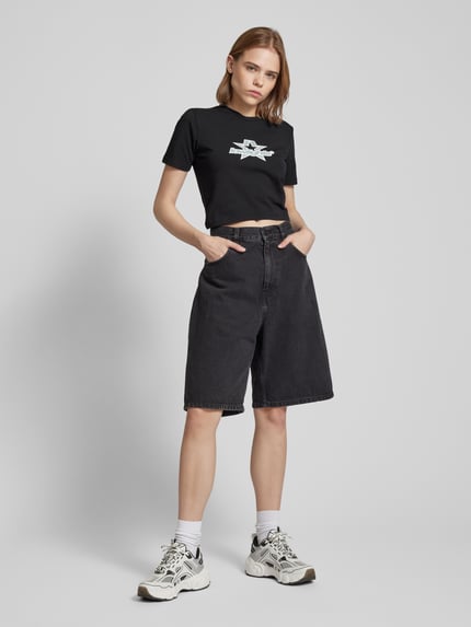 Low Lights Studios Kort T-shirt met labelprint, model 'SUPERSTAR' Zwart - 1