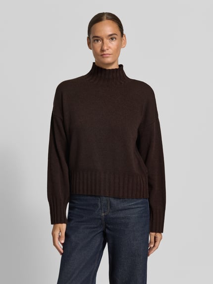 Milano Italy Sweter z dzianiny z mieszanka wełny ze stójka Ciemnobrązowy 4