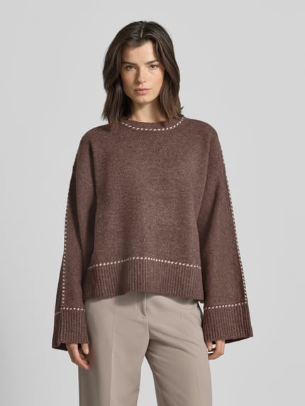 Neo Noir Relaxed Fit gebreide trui met wol-aandeel model 'Roeme' Middenbruin - 4