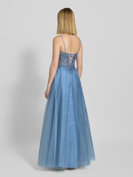 LUXUAR FASHION Avondjurk met siersteentjes Blauw - 5