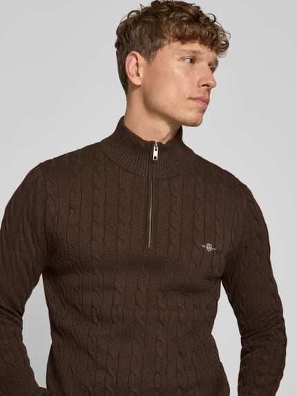 GANT Schipperstrui met half-zip Donkerbruin - 3
