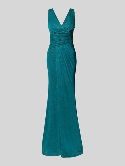 TROYDEN COLLECTION Schimmerndes Abendkleid mit V-Ausschnitt Petrol 2