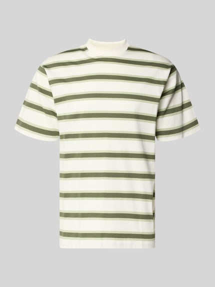 Produktfoto, Regular Fit T-Shirt mit Rundhalsausschnitt von Casual Friday, grün-weiß gestreift, Reine Baumwolle, Kurzärmelig, Rückenlänge 74 cm