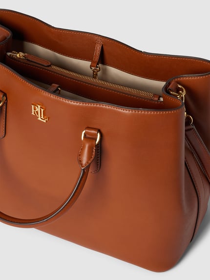 Lauren Ralph Lauren Satchel bag van leer met labelapplicatie, model 'MARCY' Cognac - 5