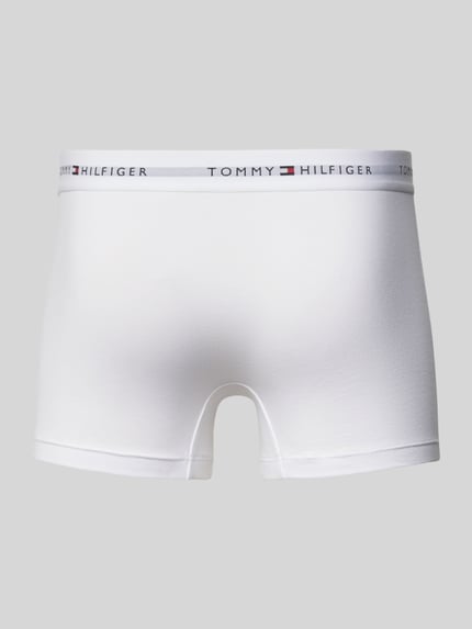 Produktfoto, Trunks aus Baumwoll-Mix im 3er-Pack von Tommy Hilfiger in Weiß, unifarben, Skinny Fit, elastischer Bund, Label-Schriftzug, Stretch-Material
