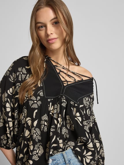 ba&sh Relaxed fit blouse met 3/4-mouwen, model 'AURA' Zwart - 3