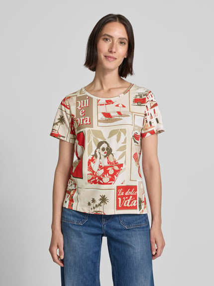 monari T-shirt z prążkowanym okrągłym dekoltem Jasnoczerwony 4