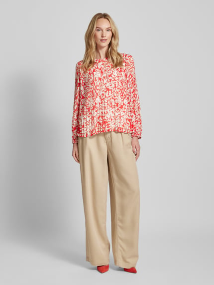 COMMA Bluse mit Plisseefalten und Rundhalsausschnitt Rot 1
