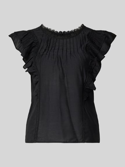 Produktfoto, Regular Fit T-Shirt aus Viskose-Mix Modell 'BLISS' von Vero Moda, Optik: Unifarben, Rüschen, Rundhals, Popeline-Textur