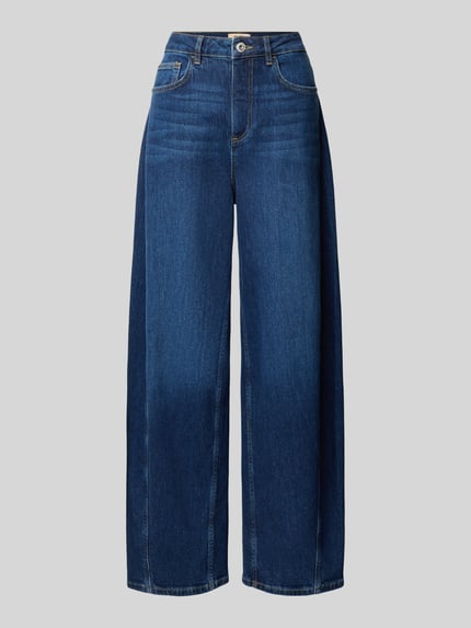 Produktfoto, Barrel Fit Jeans mit Eingrifftaschen Modell 'Cindy Draciel' von MOS MOSH aus mieszanka bawełny i elastanu, Szerokość w rozmiarze 27: 38 cm, Długość wewnętrzna nogawki w rozmiarze 27: 78 cm, ciemnoniebieskie, szerokie nogawki, wyraźna faktura denimu