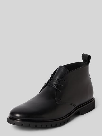 Produktfoto, schwarze Schnürschuhe aus echtem Leder Modell 'VENTON' von LLOYD, abgerundete Form, profilierte Sohle, Absatz 3 cm, glatte Textur