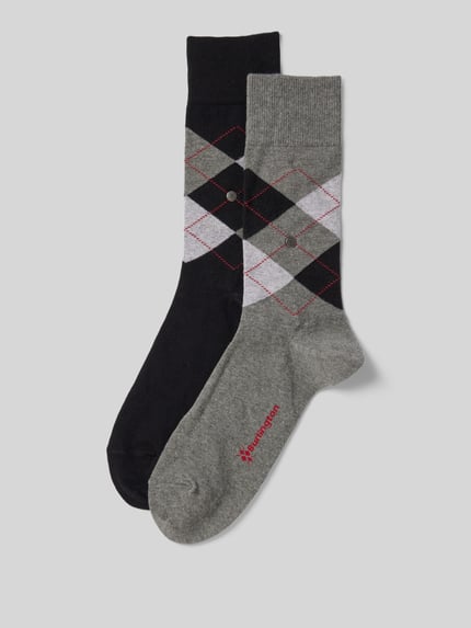 Burlington Sokken met labelapplicatie in een set van 2 paar, model 'Everyday Argyle' Lichtgrijs - 1