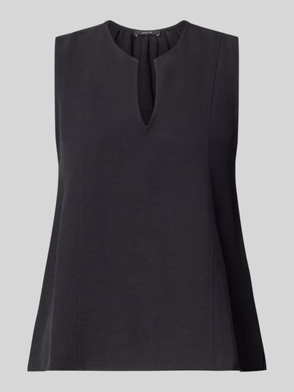 Produktfoto, schwarzes Blusentop aus Viskose-Leinen-Mix Modell 'Fazil' von OPUS, Regular-Fit, V-Ausschnitt, Rückenlänge 59 cm, Damen.