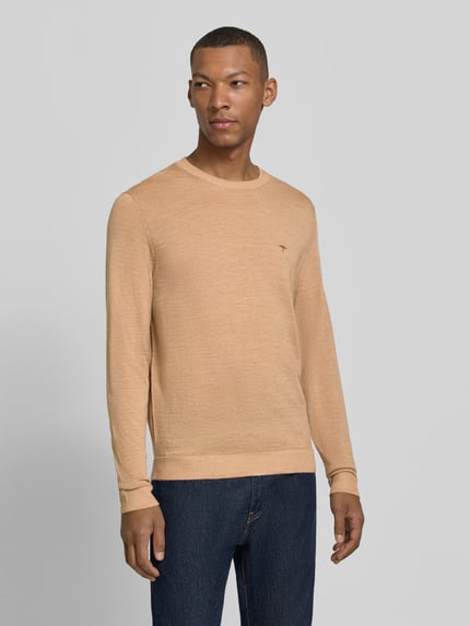 Fynch-Hatton sweter z dzianiny o kroju regular fit z wełny z okrągłym dekoltem Szarobrązowy 4
