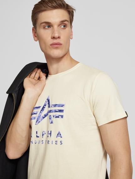 Alpha Industries T-shirt z nadrukiem z logo Złamany biały 3