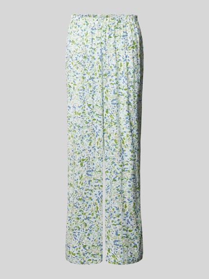 VILA Wide leg stoffen broek met all-over print, model 'POVA' Rietgroen - 2