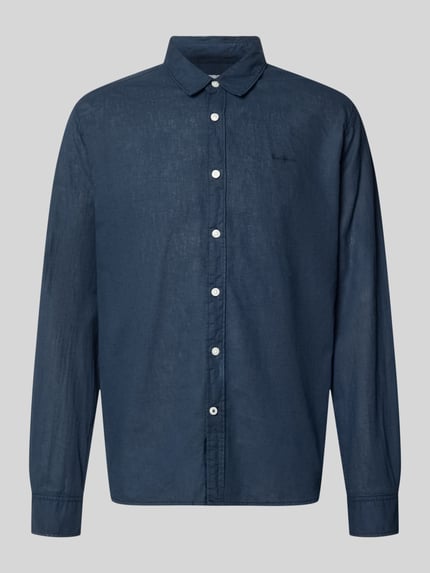 Produktfoto, tiefblaues Regular Fit Freizeithemd aus Leinen-Baumwoll-Mix Modell 'PAYTON' von Pepe Jeans, Flammgarn mit Kentkragen und Knopfleiste