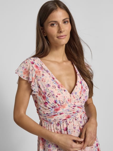 Jake*s Cocktail Maxikleid mit Volants und Taillenband Apricot Melange 3