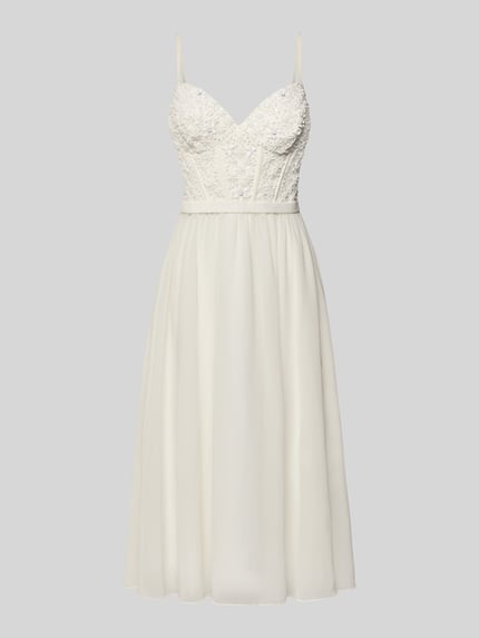 Produktfoto, Brautkleid mit Herz-Ausschnitt von LAONA, cremefarben, taillierter Schnitt, Spaghettiträger, Zierbesatz, fließender Stoff