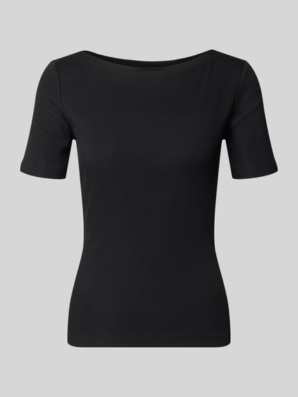 Productfoto, Slim Fit T-Shirt met structuurpatroon model 'Klenja' van Someday, elastische katoenmix, korte mouwen, boothals, zwart
