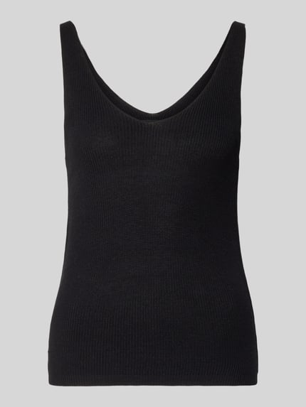 Produktfoto, Regular Fit Strick-Top aus Viskose-Mix Modell 'NEWLEX' von Vero Moda, Optik: Unifarben, glatte Strick-Textur, schwarze Farbe