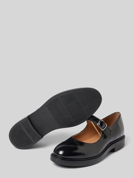 Produktfoto, Mary Janes aus echtem Leder von BIANCO, glänzende schwarze Optik, abgerundete Form, profilierte Sohle, Damenschuh