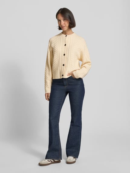 Jake*s Casual Regular fit gebreid jack in tricotlook met wol Ecru - 1