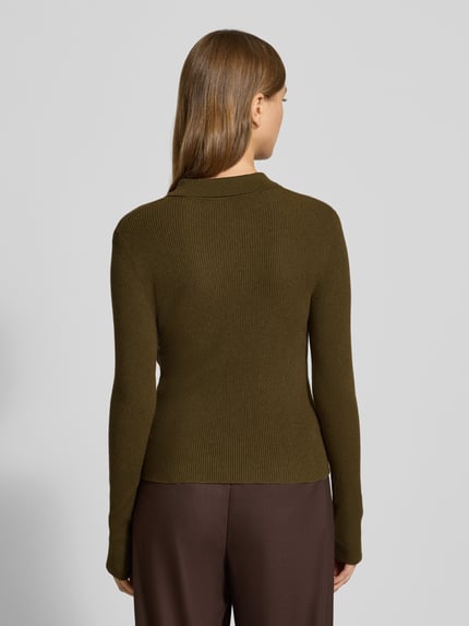 MANGO Slim Fit Strickshirt mit Woll-Anteil Modell 'TWENTIES' Khaki 5