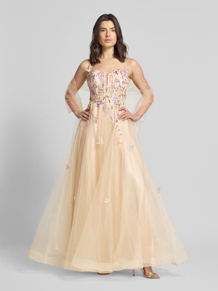 unique Abendkleid aus Tüll mit Stitchings Beige 1