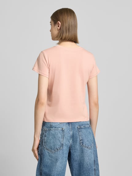 REVIEW T-shirt z wyhaftowanym logo i okrągłym dekoltem Brudnoróżowy 5